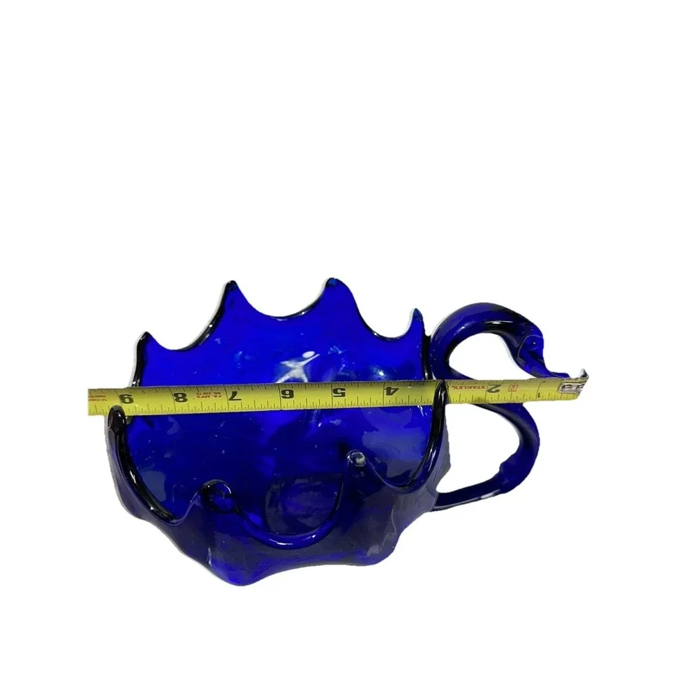 Vintage Cobalt Blue Blown Glass Swan Candy Dish MCM Decorative